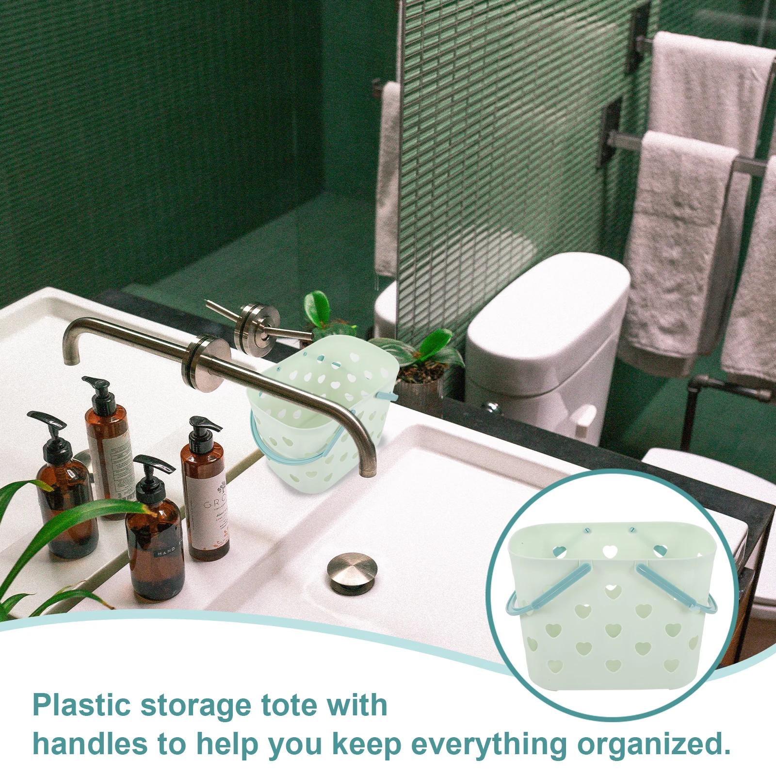 

Green Plastic PP Bathroom Hand 25 18 18cm Handles ganized Bathroom Storage Basket Basket Stackable Lightweight