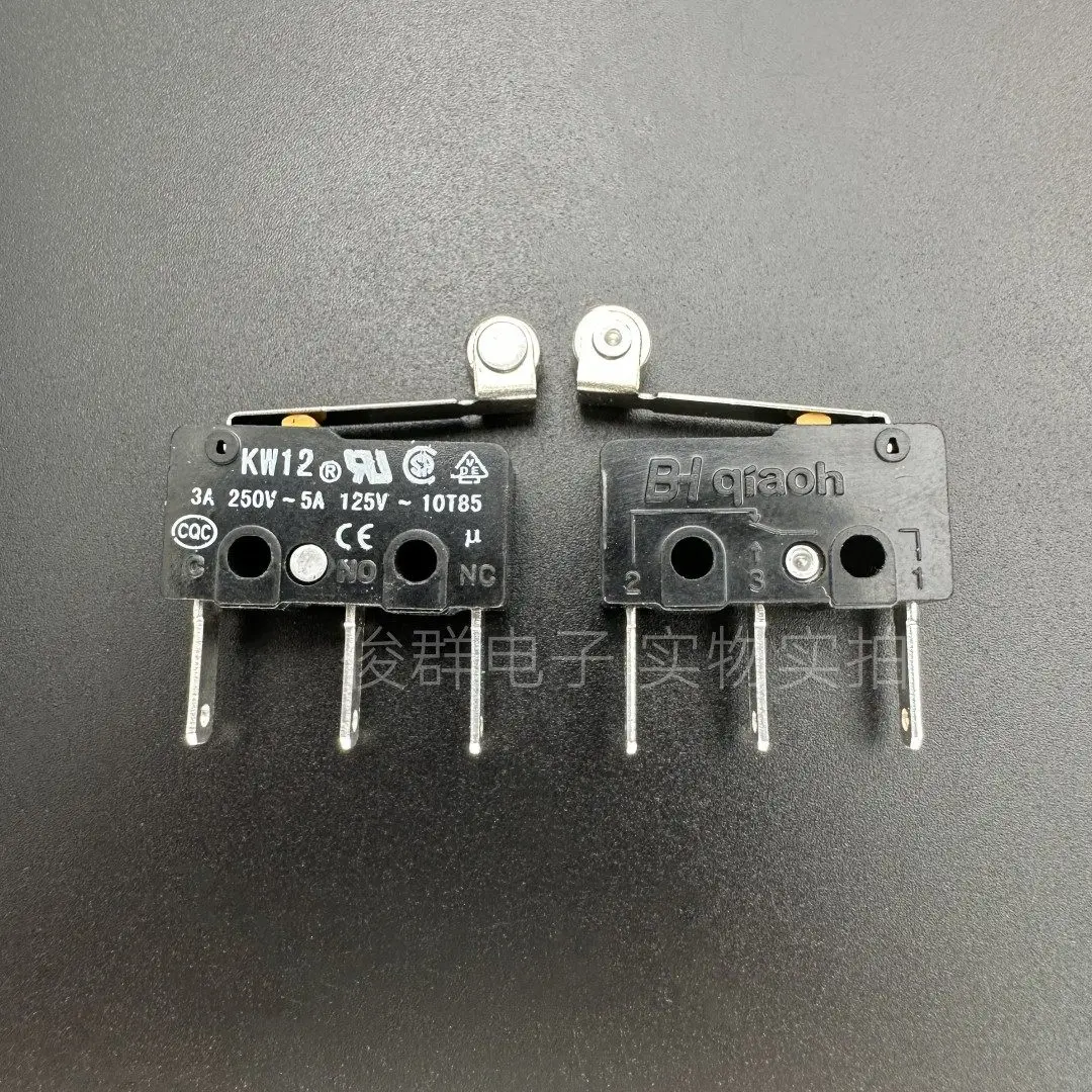 10pcs/ KW12 micro switch 3 feet with roller handle travel limit detection reset button 3A