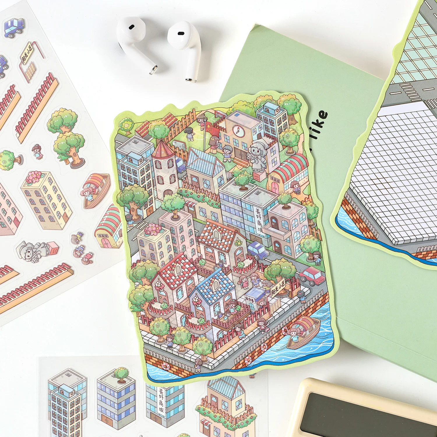 Kawaii City Light 3D Cartoon Miniature Scene Stickers DIY Scrapbooking Stacking Game Stickers Children's Festival Gifts