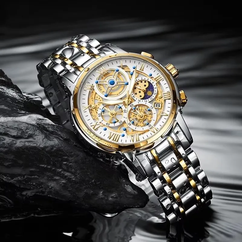 LIGE Top Brand Orologi da uomo Orologio al quarzo impermeabile di lusso per uomo Orologio da polso maschile stile moda scheletro in oro Reloj Hombre