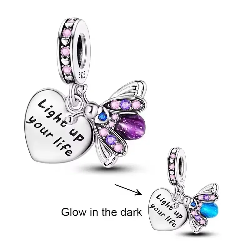 Silver 925 Glow-in-the-dark Firefly Charm Pendant for Original Pandora Charms Bracelet Beads for Women Diy Fine Jewelry Gifts