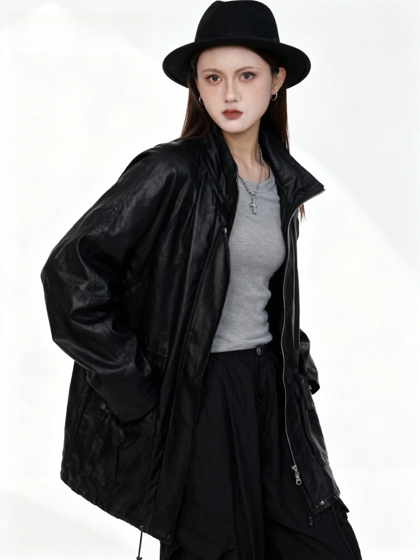 

Женская куртка BW в стиле ретро, средней длины, с воротником-стойкой, из экокожи, базовая модель для повседневной носки