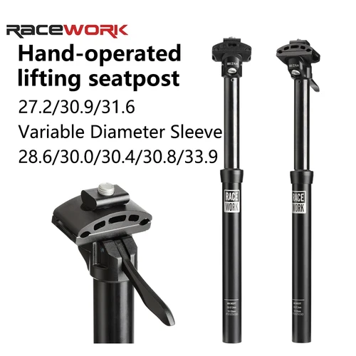 Imagen 2 del producto Tija de sillín con cuentagotas RACEWORK MTB, 27,2/30,9/31,6mm, Control manual, altura hidráulica ajustable, tija de sillín para bicicleta de montaña y carretera