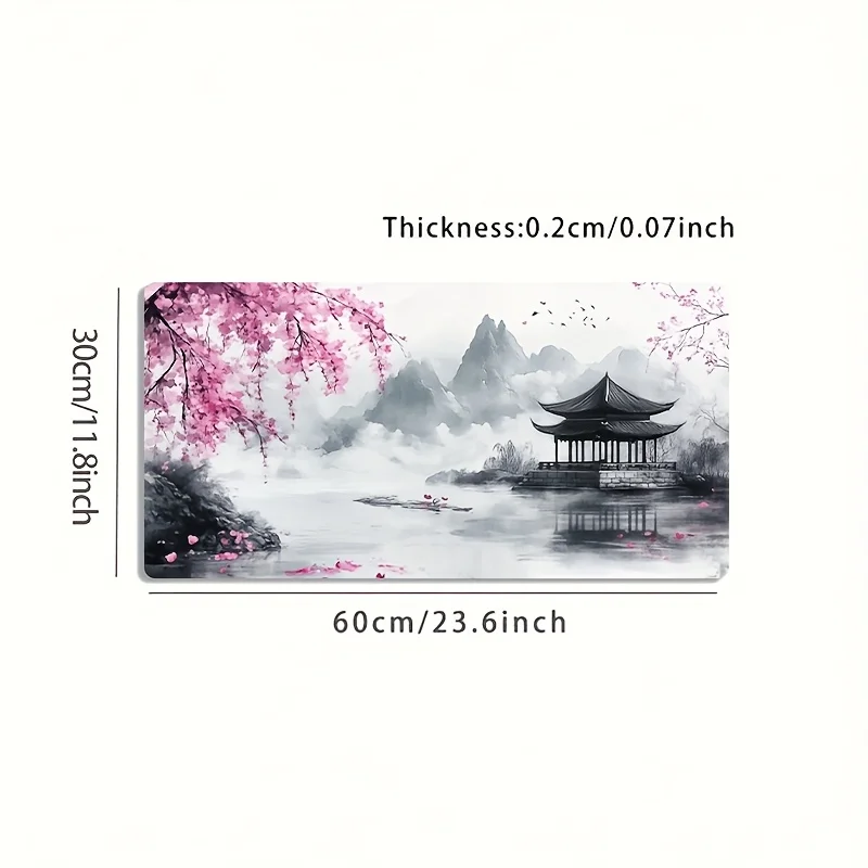 Ink Landscape Sakura Pavilion XXL Gaming Mouse Pad Chinese Art Desk Mat Non Slip Washable Rubber Base PC Laptop Gift