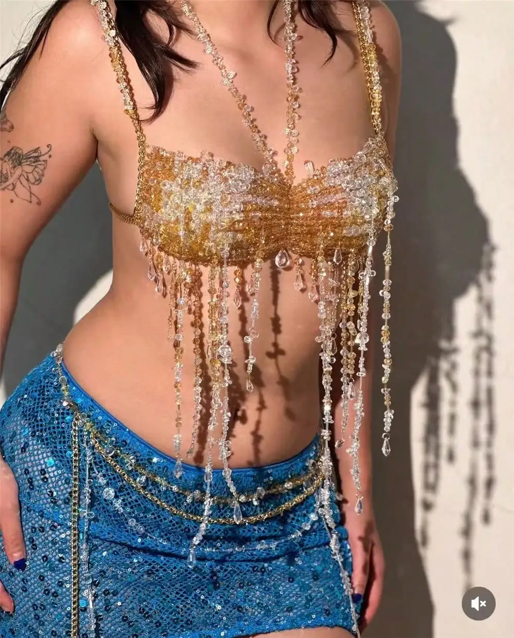 GUAYUE GLOSSMOON Handcrafted Body Chain Ethereal Glow Seaside Sunset Inspired Accessory for Transformation into a Walking Masterpiece