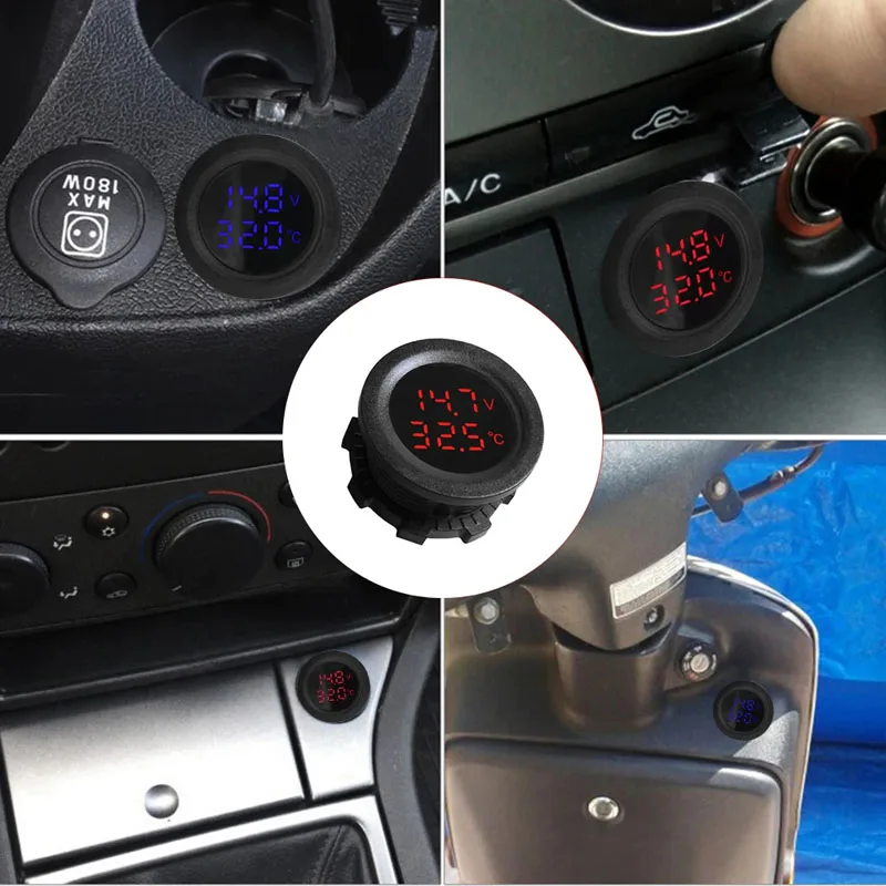 

12-24V Car Temperature Voltmeter Auto Voltage Meter Display Digital Measurement for Car Motorcycle Boat Thermometer