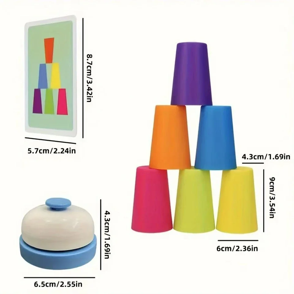 Cups Stacking Tower Game Set for Kids Educational Logic Training Interactive Color Cognition Toy Strategy Games for Party Fun