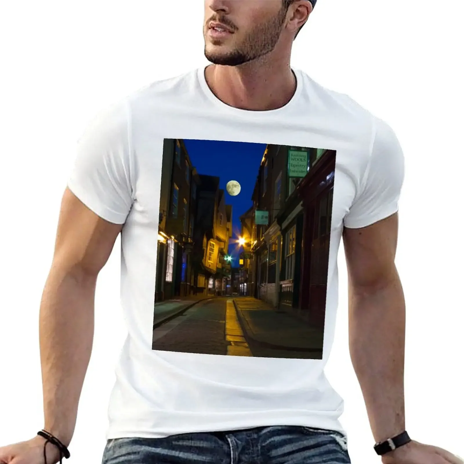 

The Shambles at night, York, England T-Shirt graphic tee shirt blacks men workout shirt