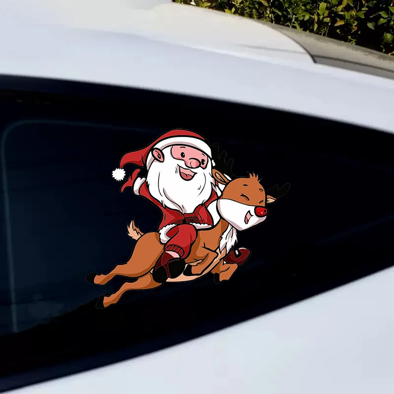

1 шт., рождественские наклейки с изображением Санта-Клауса и оленя, водонепроницаемые, авто, заднее лобовое стекло, окно, кузов, виниловые наклейки, украшения, аксессуары