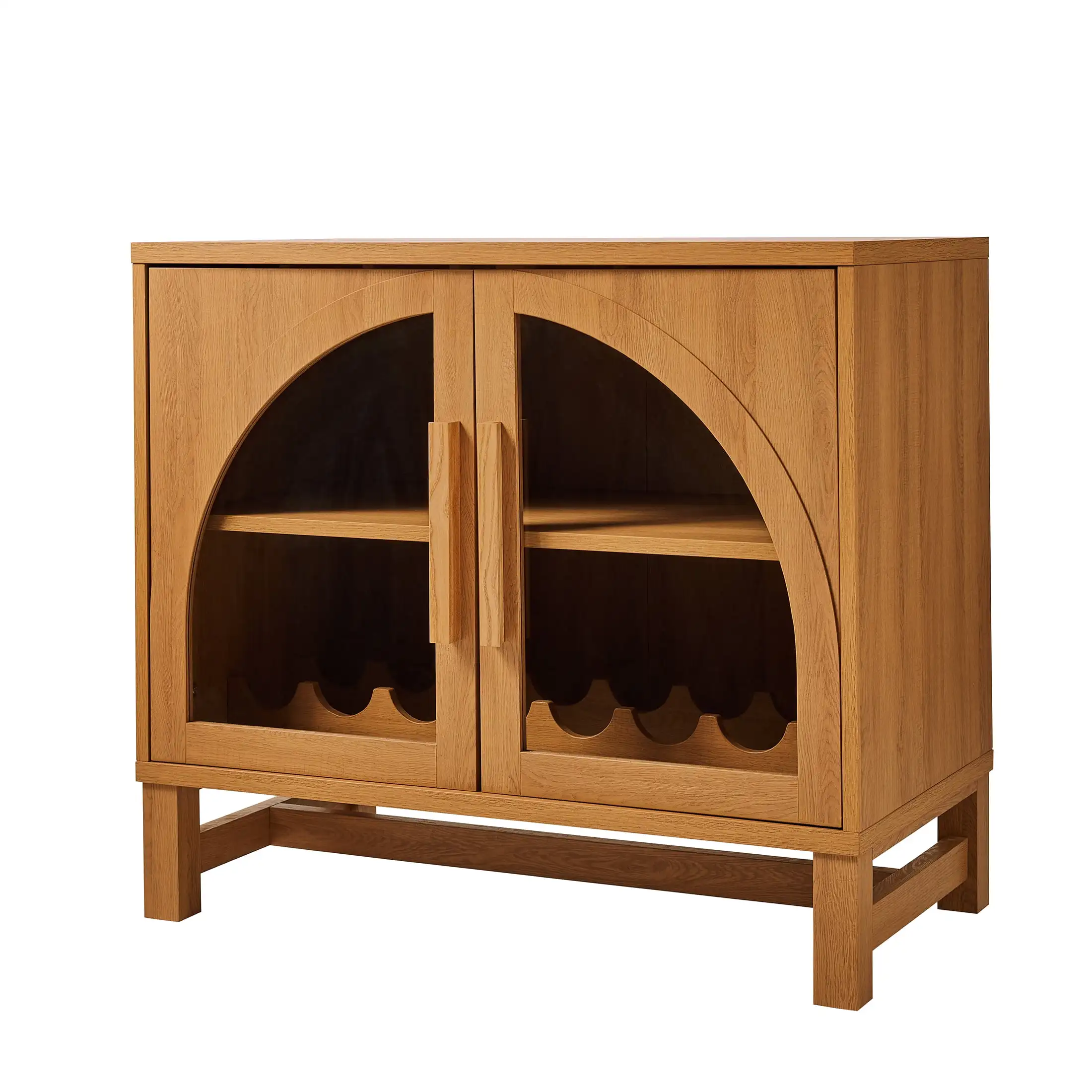 Juliet Arch Door Kitchen Cabinet, Light Honey Finish