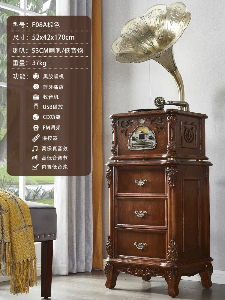 

Gramophone desktop retro living room vinyl record player bluetooth old antique solid wood record player