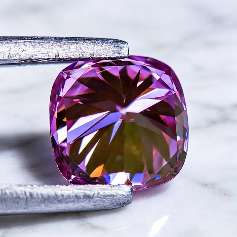 Moissanit-Stein im Kissen-Schliff, Sakura-Pink, Edelstein für DIY-Schmuckherstellung, bestandenem Diamanttest, mit Zertifikat – Detail 6