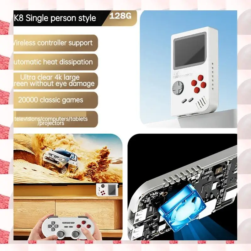 

K8 Video Game Console 3D PSP 4K HD Output Open Source System Dual Controller 2.4G Fast Cooling Video Game Console 128G Durable