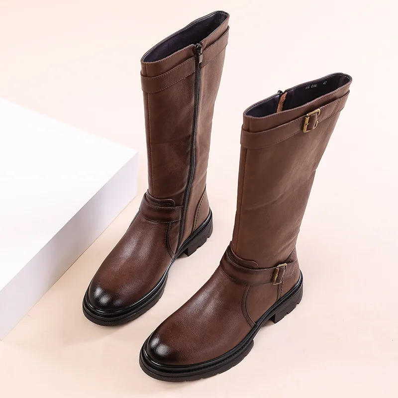 Men's Leather Boots, Zipper Long Boots, European and American Style Outdoor Knight Boots, High Boots image 3