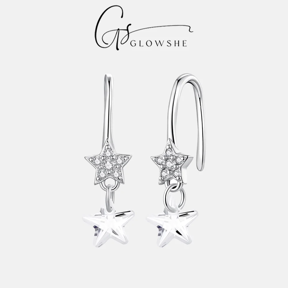 

Glowshe 925 Sterling Silver Double Star Drop Earrings Dainty Zircon Inlaid Star Hook Earrings For Women Daily Wear Fine Jewelry