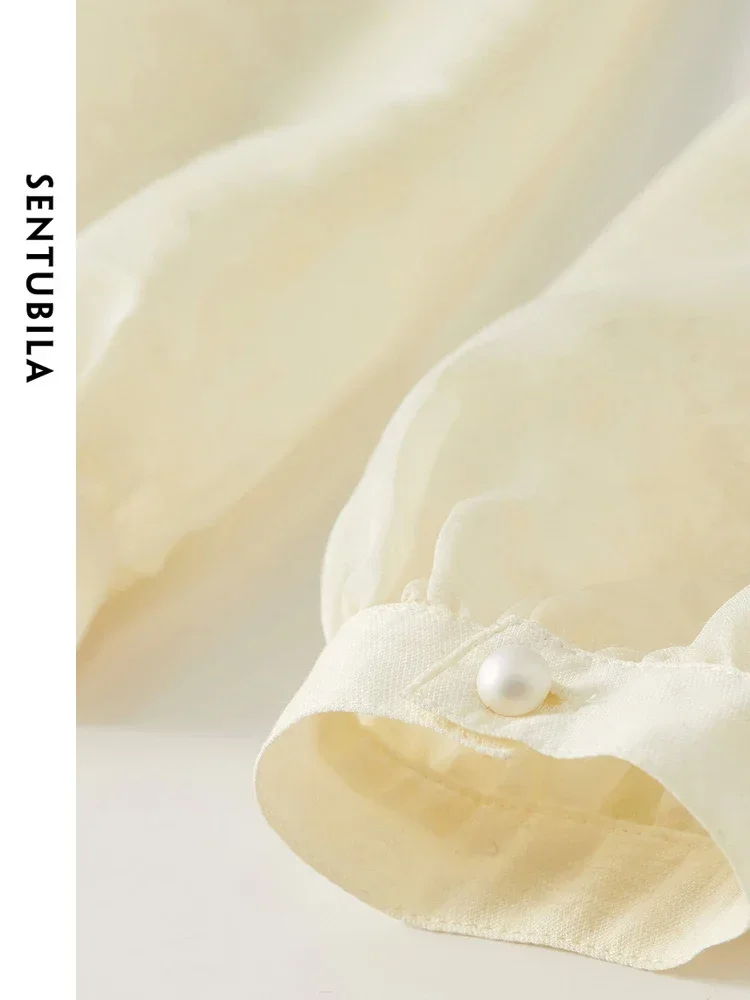 SENTUBILA レディース カジュアル シャツ 2025 秋 中国風 高級 ジャカード フリル ボタンアップ レディース ブラウス パーティー トップス 141C53085