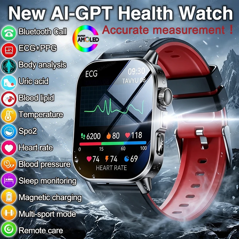 2026 New Accurate Diagnosis Smart Watch ECG Blood oxygen BP Uric acid Lipids Health HD AMOLED Screen call Smart watch Men Women