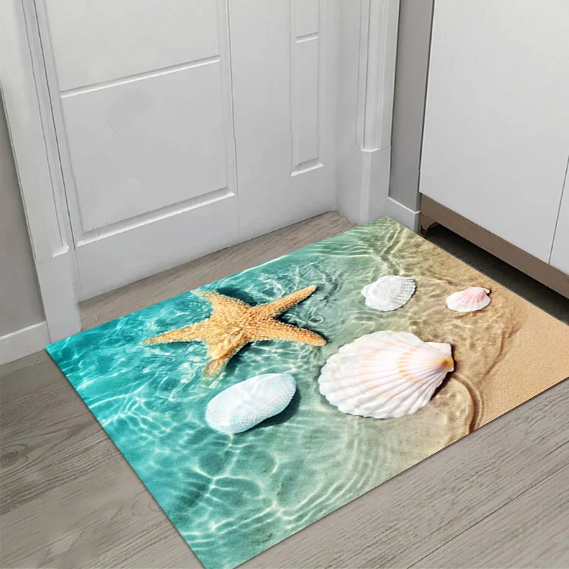 VIKAMA 3D Beach Shell Starfish Anti Slip Absorbent Bath Mat Ocean Style Home Rug