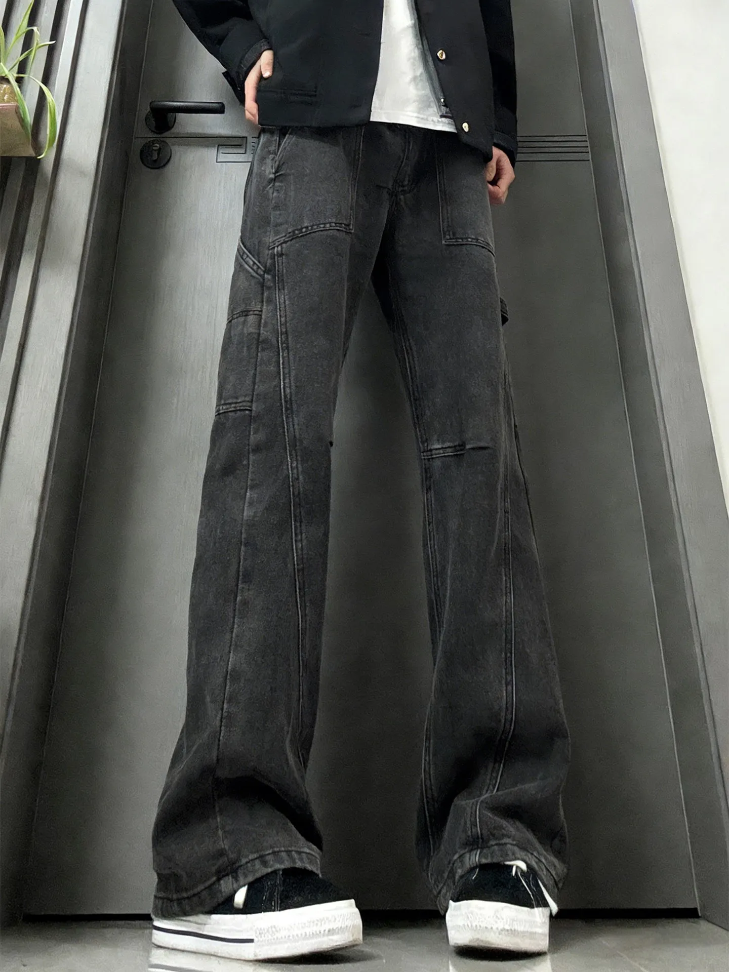 

Мужские джинсы в американском ретро-стиле, зимние, модные, брендовые, прямого кроя, слегка расклешенные, молодежные, из хлопкового денима