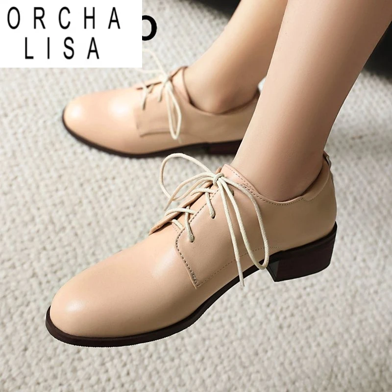 ORCHA LISA Brand 2025 Casual Office Lady Shoes Round Toe Low Heels 3.5cm Lace Up Large Size 41 42 43 Daily Women Pumps Spring