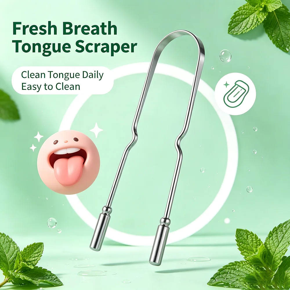 Stainless Steel Tongue Scraper, manual Tongue Cleaning Tool gathers thin tongue layers to match other daily mouth care steps