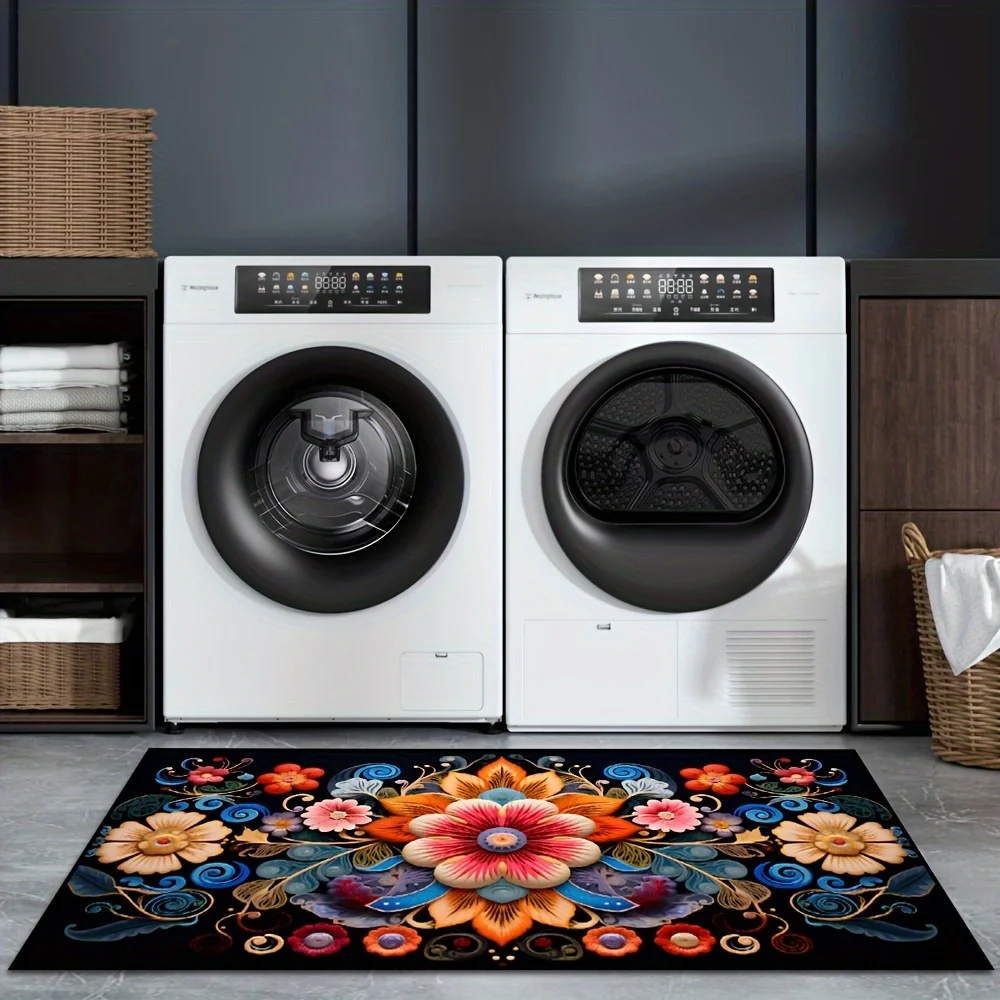 

Colorful Bohemian Floral Print Kitchen Long Mat, Non-Slip Washable Durable Runner Rug for Kitchen, Bathroom, Laundry Room Decor