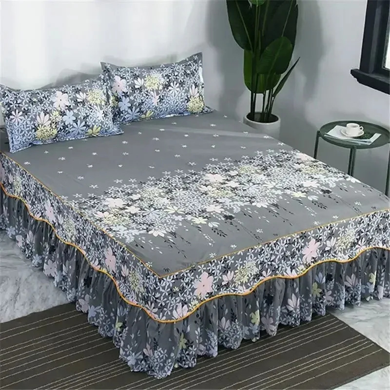 3PCS/Set Bed Sheet Set Flower Bedspread - Non-Slip Bed Dress Sheet for King/Queen Size 1.5M/1.8M/2M Beds Soft Home Bedding Cover