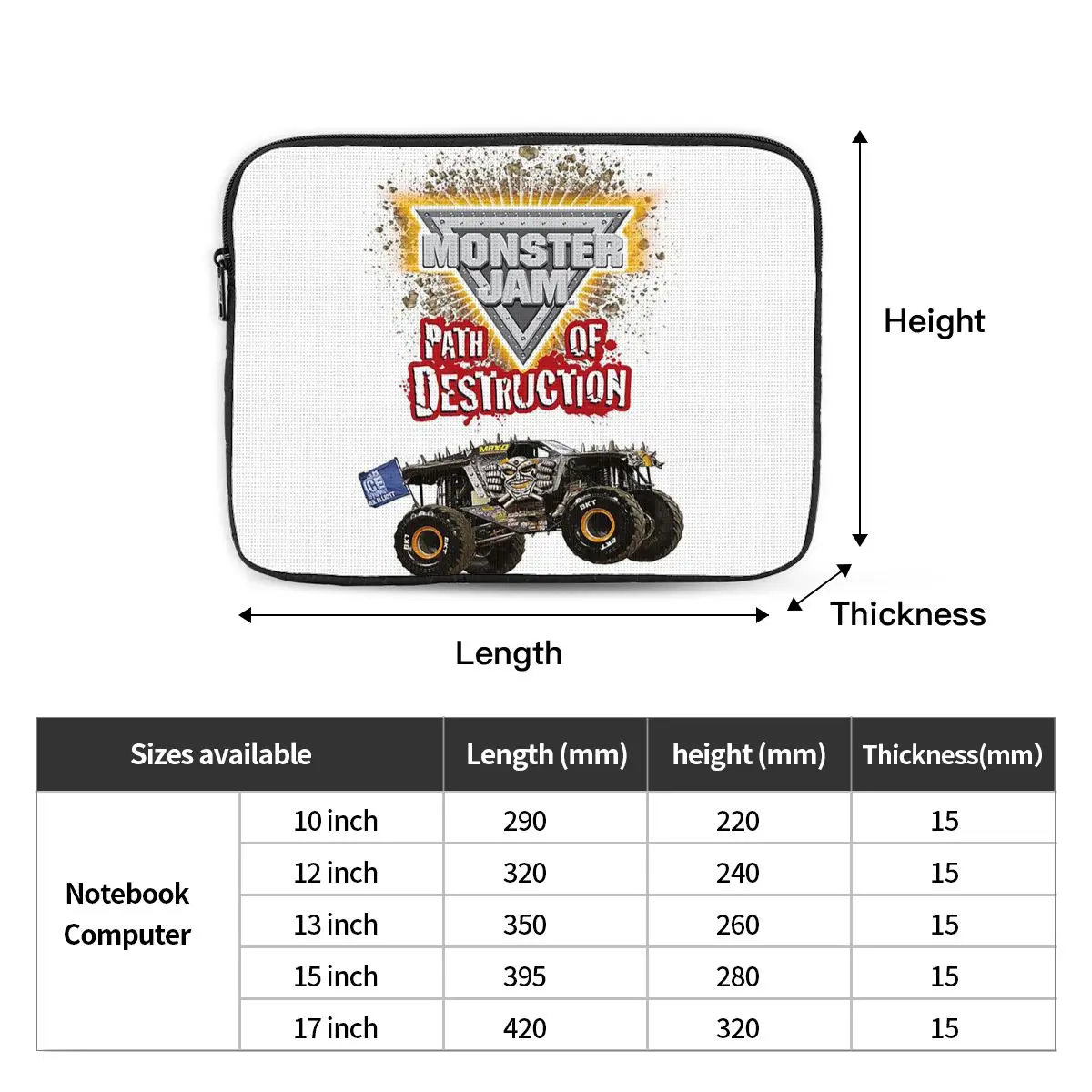 Classic Monster Jam Truck Pattern Notebook Laptop Bag Case Pouch For Macbook Air Pro Tablet Shockproof Case Bag