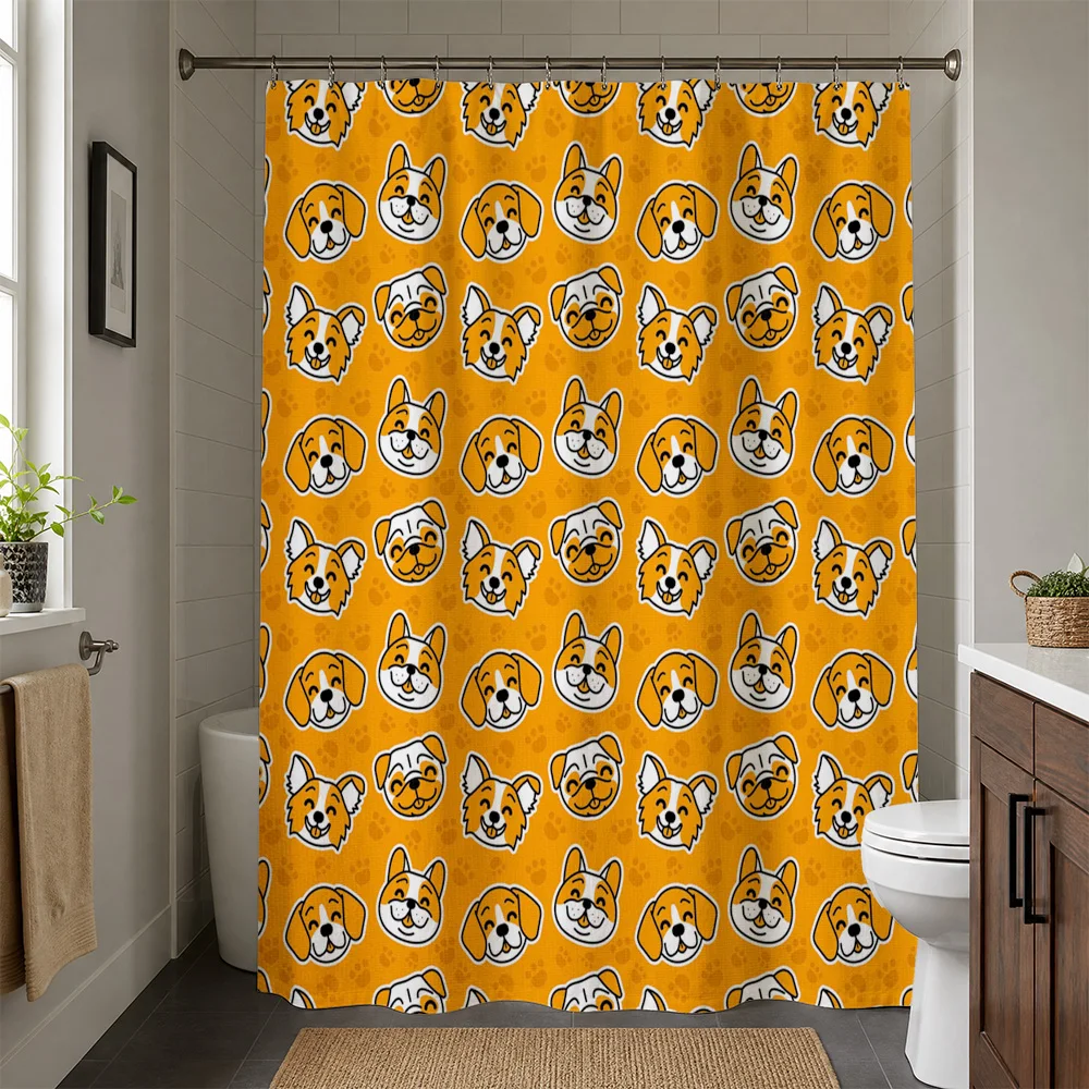 Adorable Cartoon Dog Face Waterproof Shower Curtain Liner Funny Puppy Print Bathroom Decor Novelty Shower Accessory Home Use