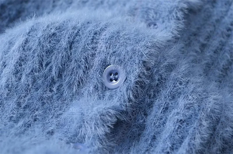 Haut rétro américain v-ne en fausse fourrure à bouton unique, doux ort Svel, couleur Pure, tricoté, coupe cintrée, Long Sve pour femmes