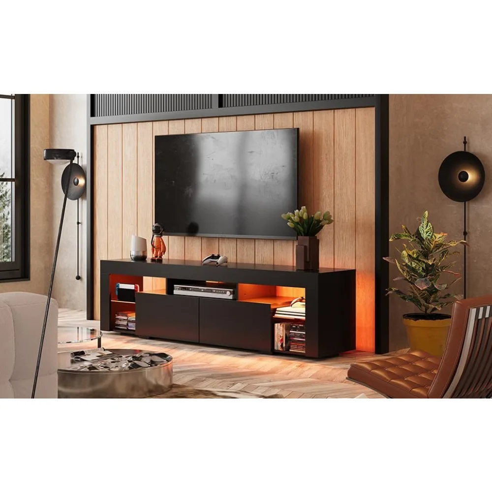 WLIVE 63 Inch TV Stand, LED Entertainment Center for 60 to 70 Inch TV, Modern TV Console with 2 Drawers