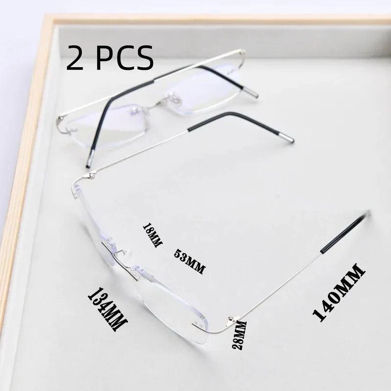 2er-Set rahmenlose Lesebrille mit Blaulichtfilter für Damen und Herren, Metall, Anti-Ermüdungs-Presbyopie-Brille mit flexiblem Bügel – Detail 6
