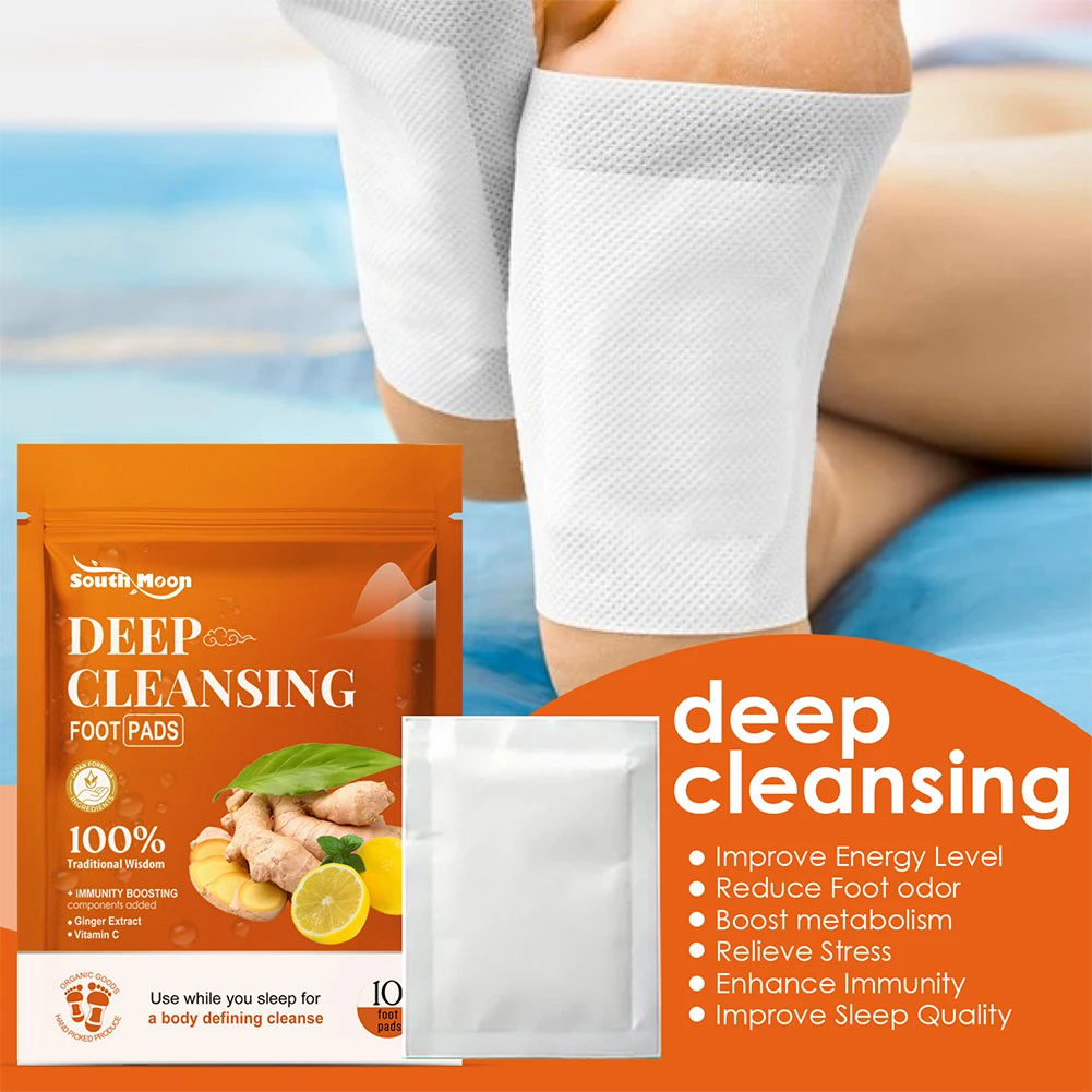 10PCS Deep Cleansing Foot Pads Relieves Natural Bamboo Vinegar Ginger Powder Foot Pads for Foot and Body Care