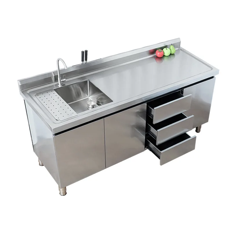 

Stainless steel kitchen cabinets, sideboards, kitchen islands, sinks, storage units, and stovetop cabinets.