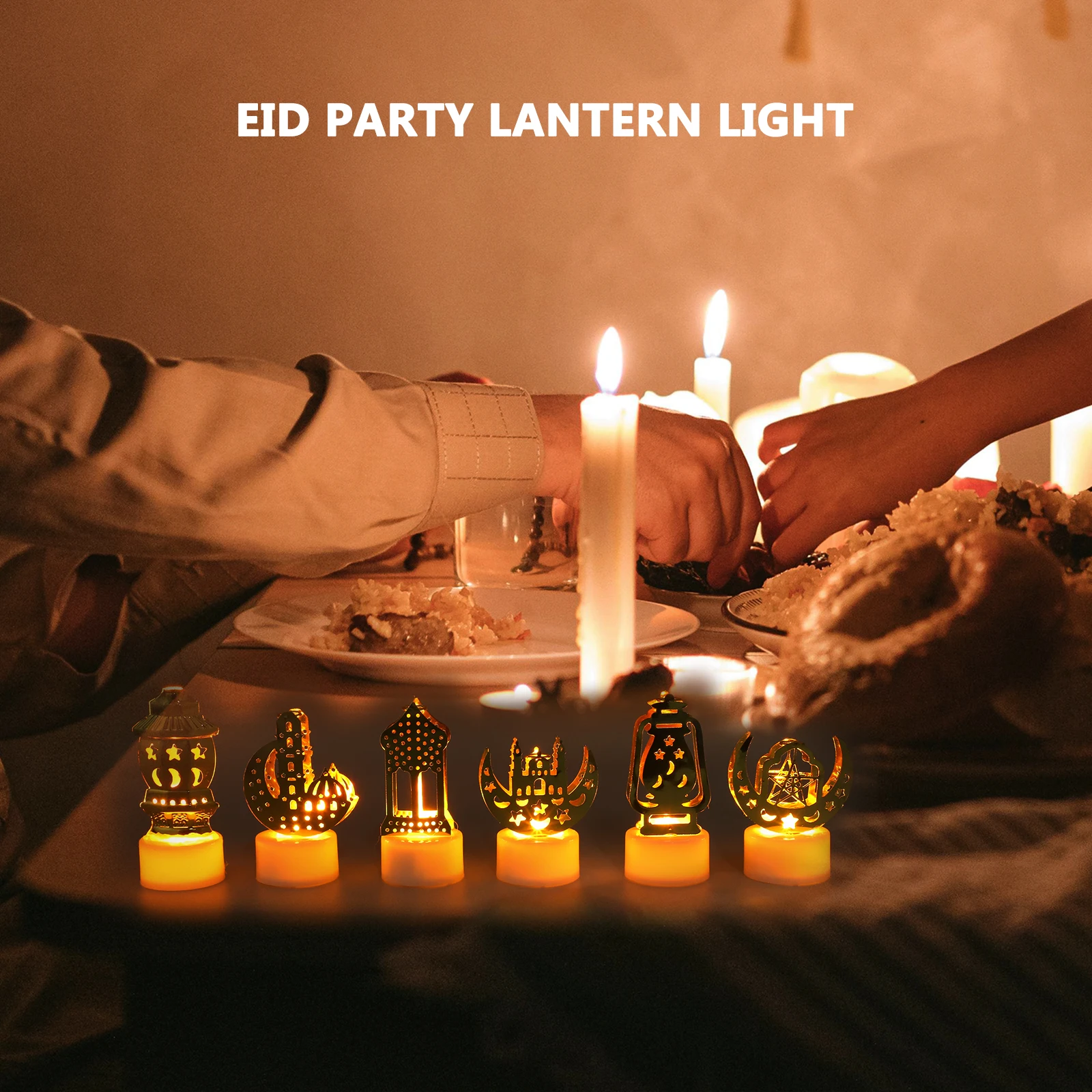 

6Pcs Eid Mubarak LED Lantern Lights Ramadan Lantern Decorative Night Lights Party Ramadan Decorations LED Light