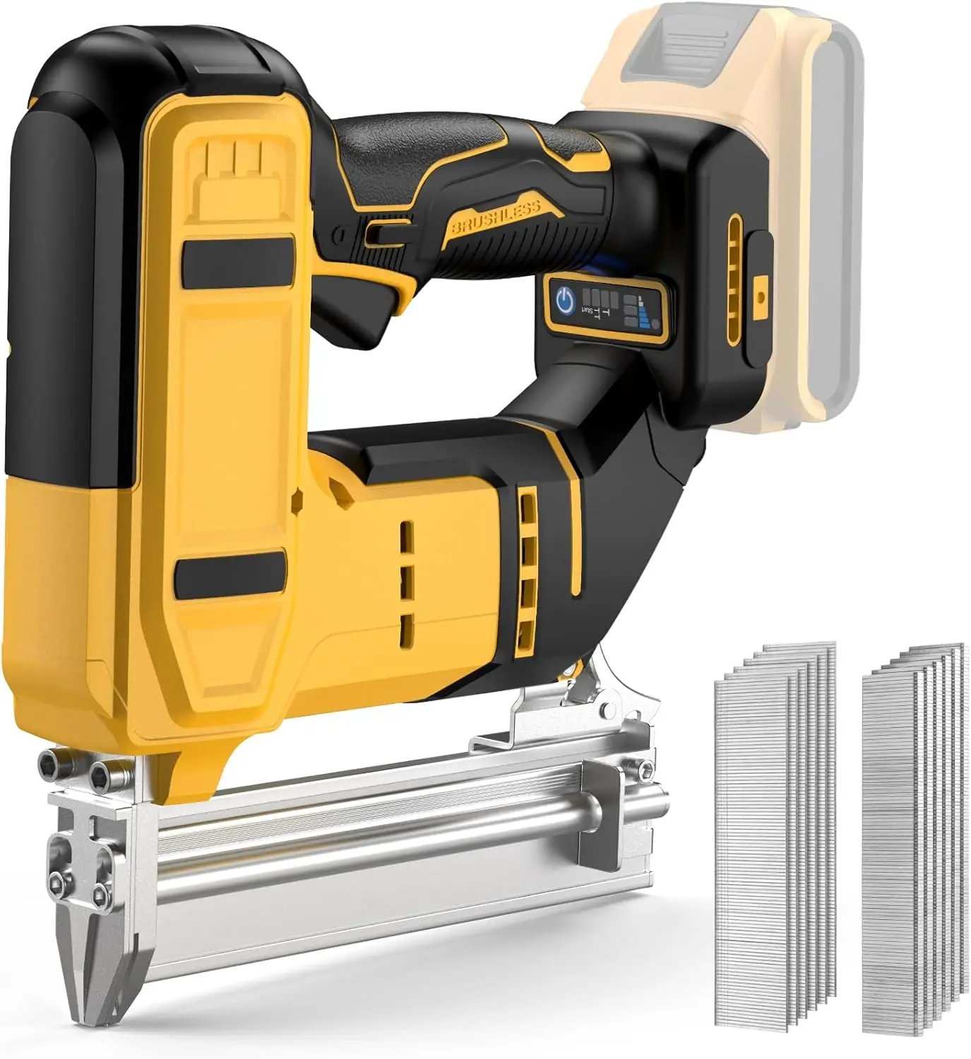 

18GA 2-in-1 Cordless Brad Nailer and Staple Gun, Battery Powered, Compatible with 20V Max Batteries (Battery Not Included), Shoots 1200 Nails/Staples, for DIY and Woodworking, Yellow