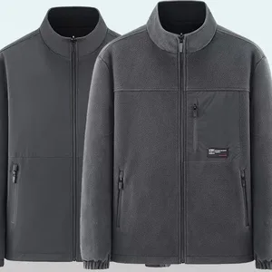 Double-sided Outerwear Mens Fishing Jackets Autumn Winter Fleece Cardigan Warm Stand-up Collar Mens Outdoor Windbreaker Cardigan