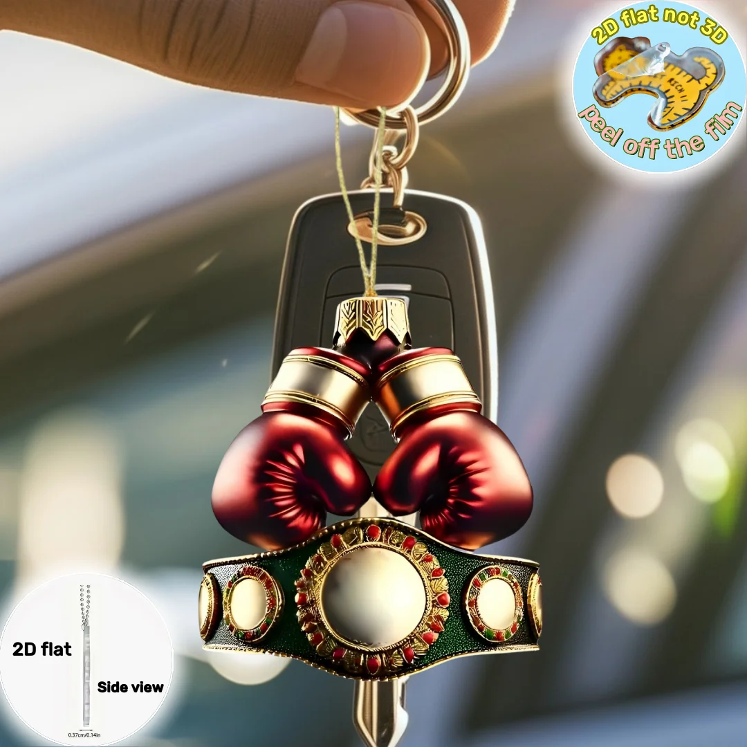 2D Boxing Keychain Glove & Champion Belt Pendant Sports Theme Flat Acrylic Ornament,Hanging Decoration for Car,Bags,Festive,Gift