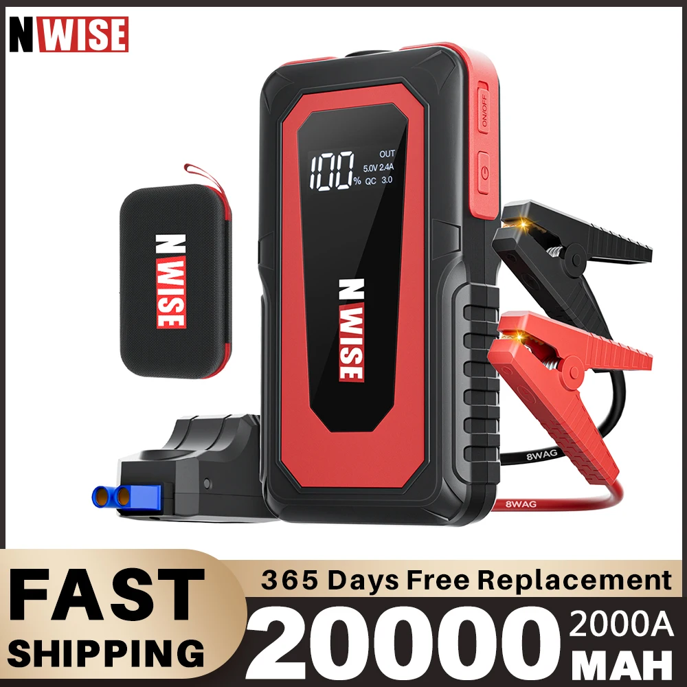 

NWISE Car Jump Starter Device 20000mAh 2000A Peak Car Battery Booster Petrol Diesel LCD Screen Emergency Charger For Car Truck