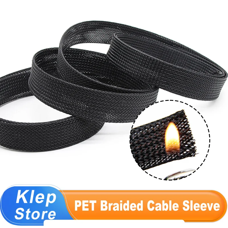 1~50m Black PET Cable Sleeve Expandable 2/4/6/8/10/12/14/16/20/25/30/35/40/50/60mm Wire Line Management Flame Retardant Sheath