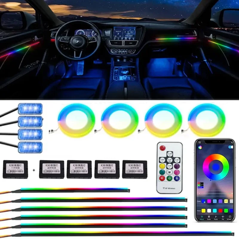 18 In 1 LED Car Ambient Lights Streamer 14 In 1 with Remote Rainbow Symphony RGB 213 64 Color Acrylic Strip Led Atmosphere Lamp