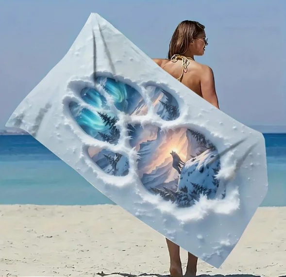 1pc Wolf Paw Print Beach Towel Suitable for Seaside Beach Swimming Pool Camping Travel Yoga Fitness Multipurpose Beach Towel