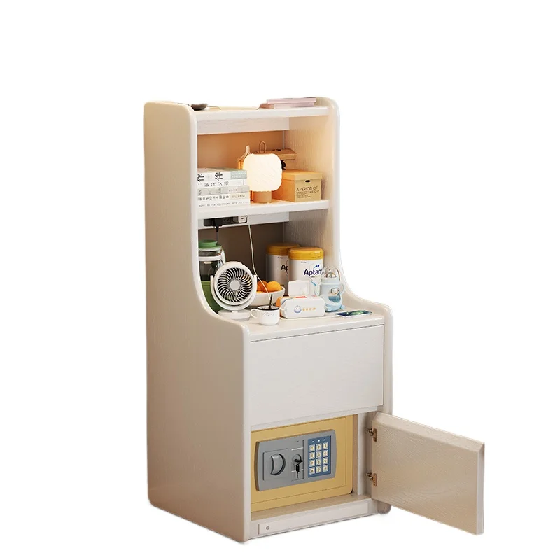 

Прикроватная тумбочка из цельного дерева. Безопасная встроенная прикроватная тумбочка для спальни. Многофункциональный небольшой шкафчик с книжной полкой.