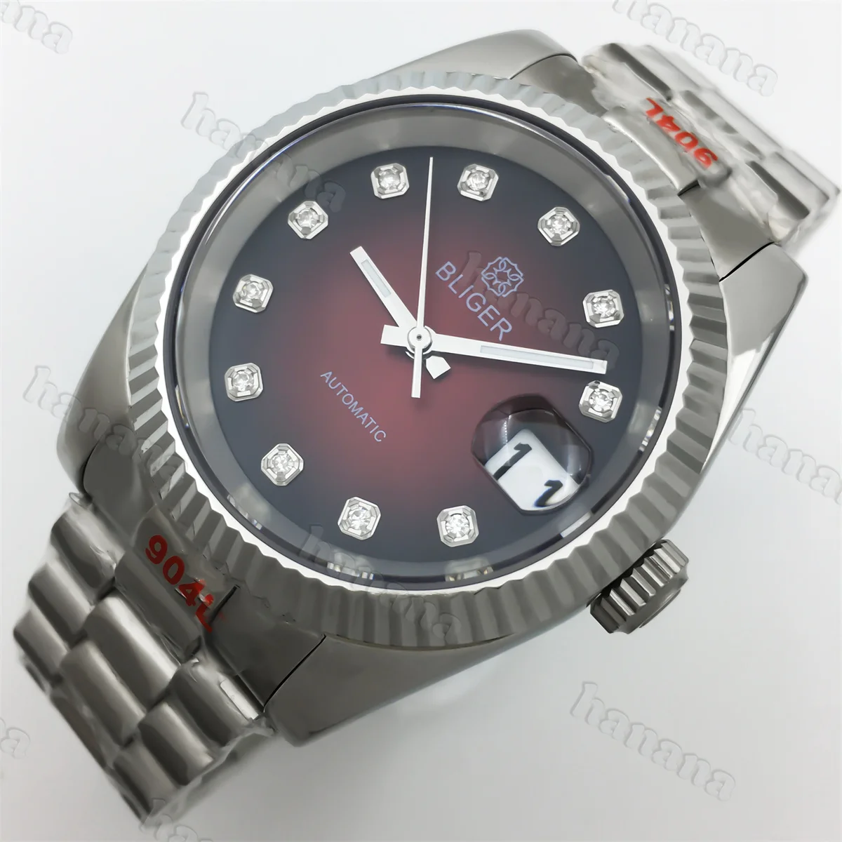 BLIGER NH35A PT5000 36 мм/39 мм Автоматические мужские часы с градиентом, синий, красный, зеленый циферблат, браслет из полированной стали