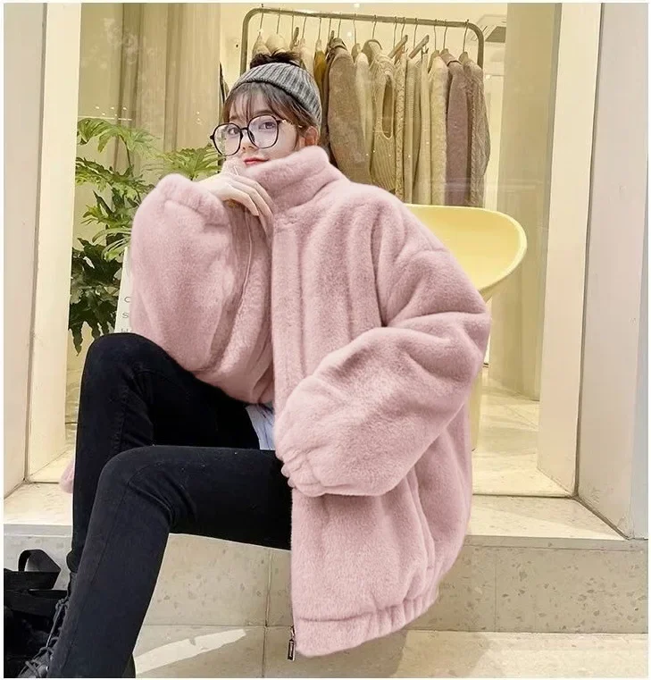 Women Short Thick Faux Fur Jacket Colorblock Autumn Winter Maxi Coat Y2k Warm Luxury Belt Fur Parkas Bontjas Furry Outerwear