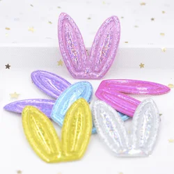 12Pcs Glitter Lase PU Fabric Rabbits Ears Applique Padded Patches for Hair Hoop, Clips, Band, Headdress, Hairdress, Ornament