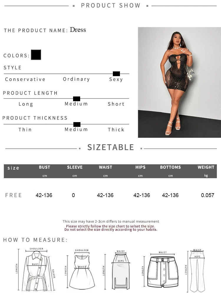 فستان نسائي مثير بحجر الراين شبكي بدون حمالات فستان قصير ضيق لحفلات النادي الليلية