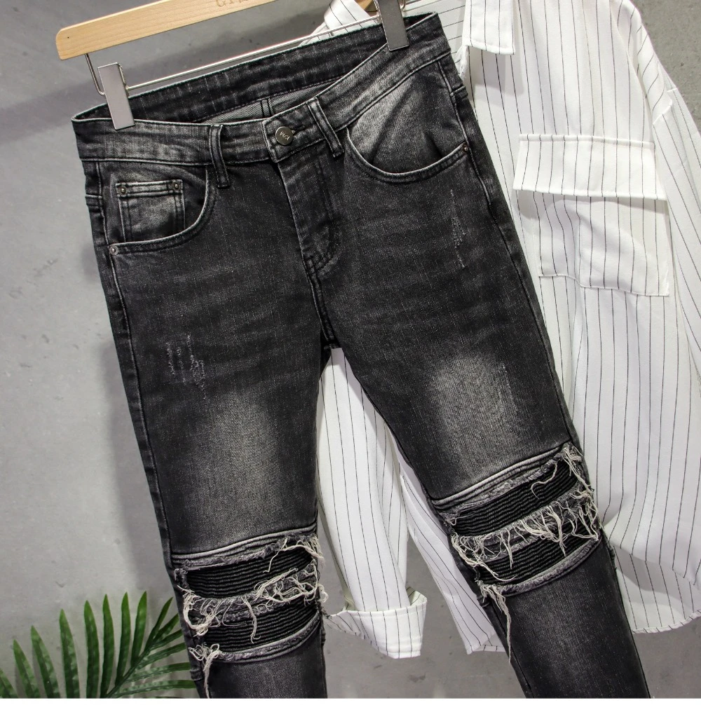 Imagem -03 - Jeans Angustiado para Homens Calças Pretas Compridas Rua Alta Lavado Velho Streetwear Novo