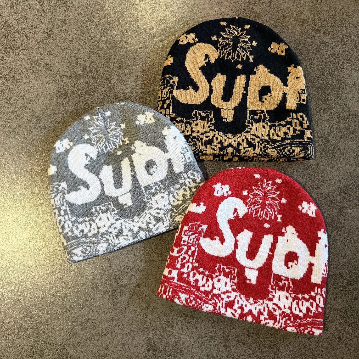 Retro American Style Graffiti Pattern Casual Hat  Winter Skullcap Stretchable Knitting Beanie Men Women