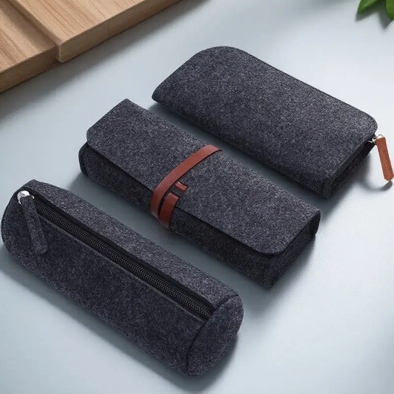 

3 pcs Pen Case Set Felt Stationery Organizer Large Capacity For Pens Pencils Cosmetics Makeup Storage Pouch Bag Desktop